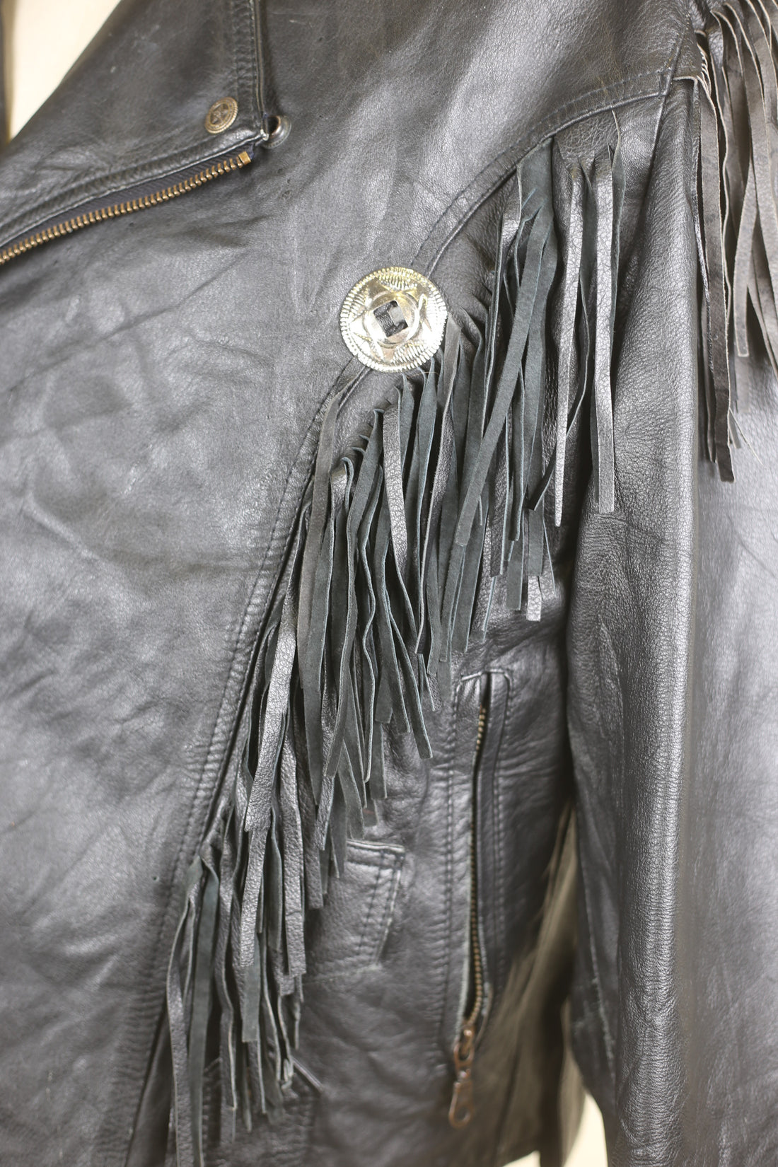 Giacca chiodo frange   in pelle vintage  - M/L-