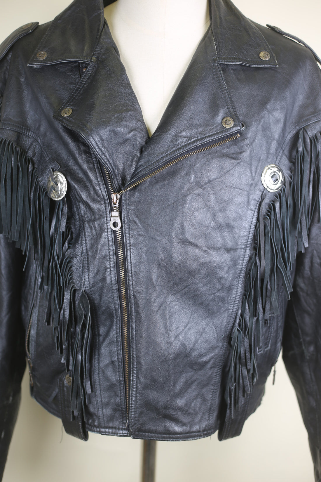 Giacca chiodo frange   in pelle vintage  - M/L-