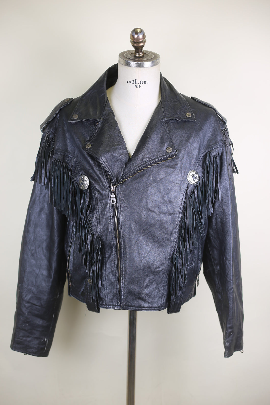 Giacca chiodo frange   in pelle vintage  - M/L-