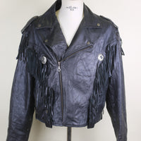 Giacca chiodo frange   in pelle vintage  - M/L-