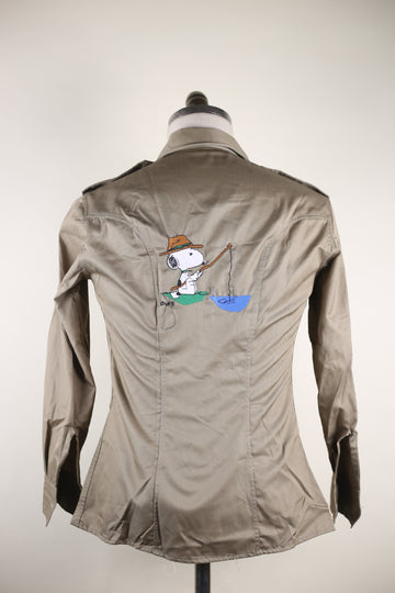 Army Shirt with Snoopy Embroidery - S -