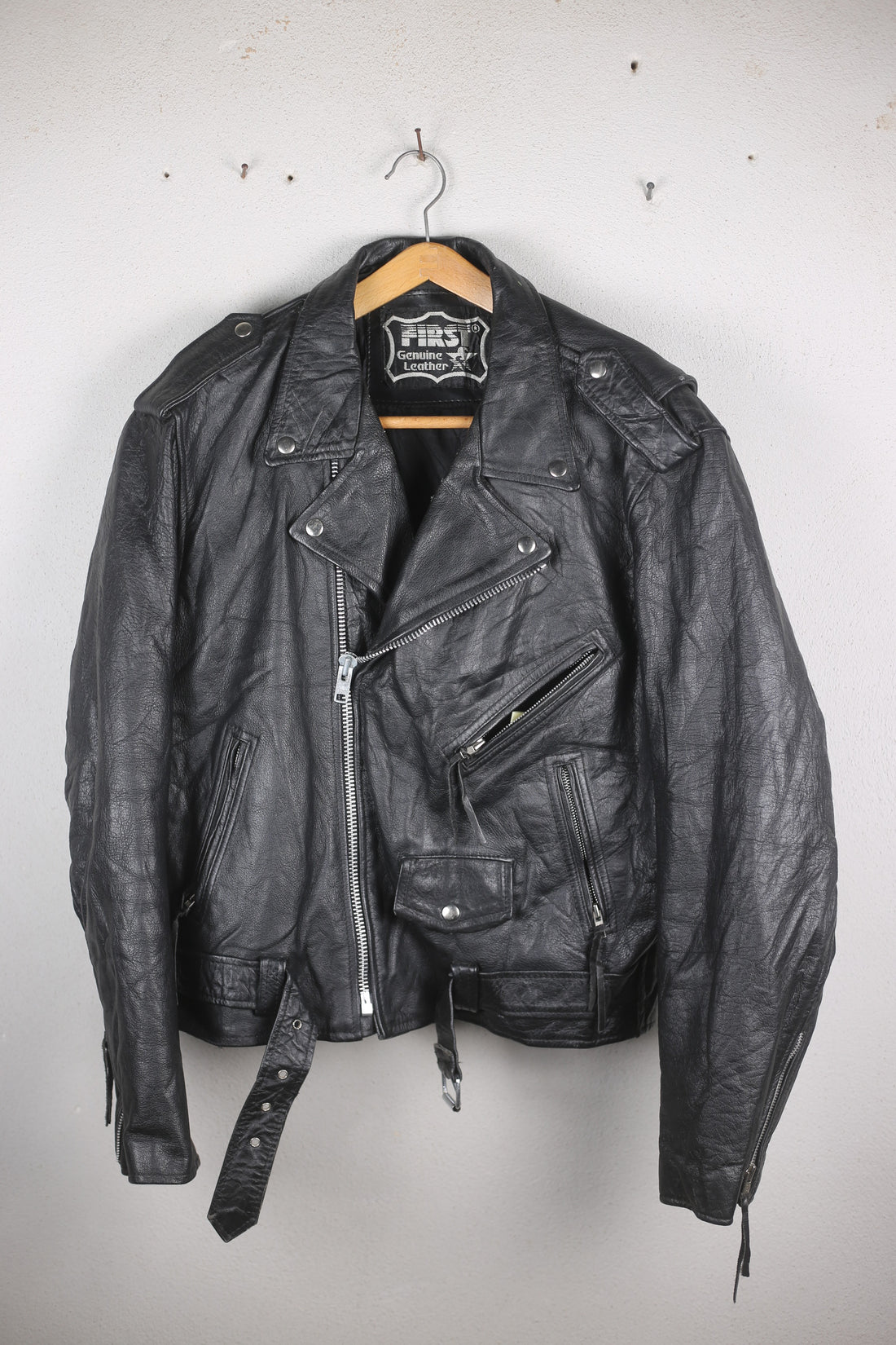 Vintage leather biker jacket - XL -
