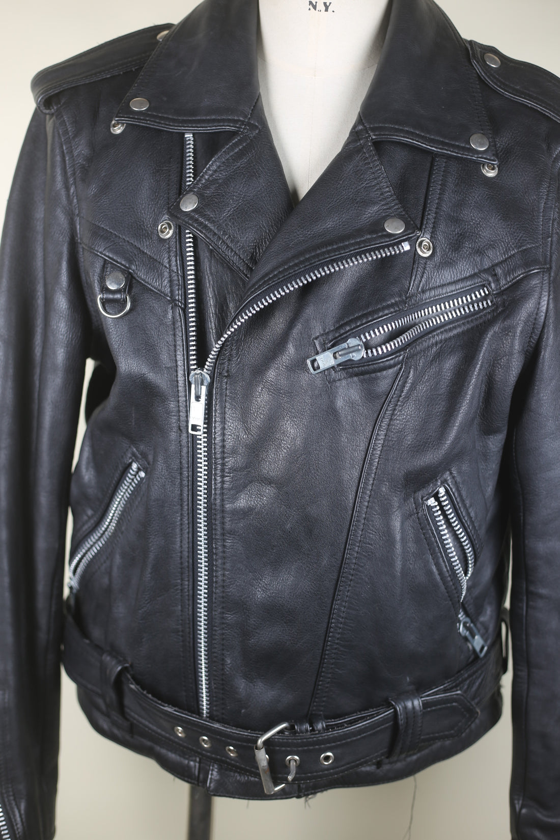 Giacca chiodo  in pelle vintage  - L -