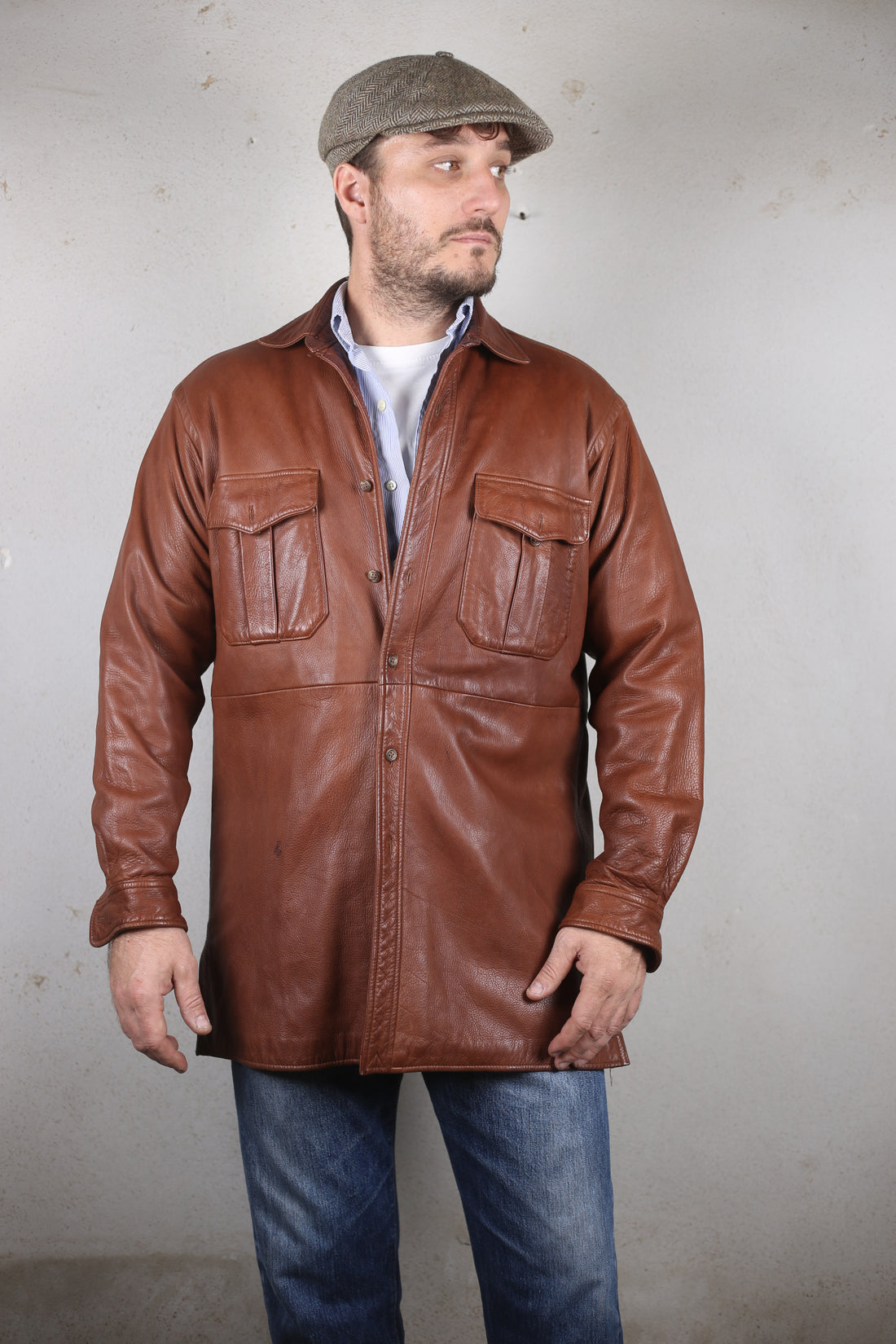 RL LEATHER OVERSHIRT - M/L -