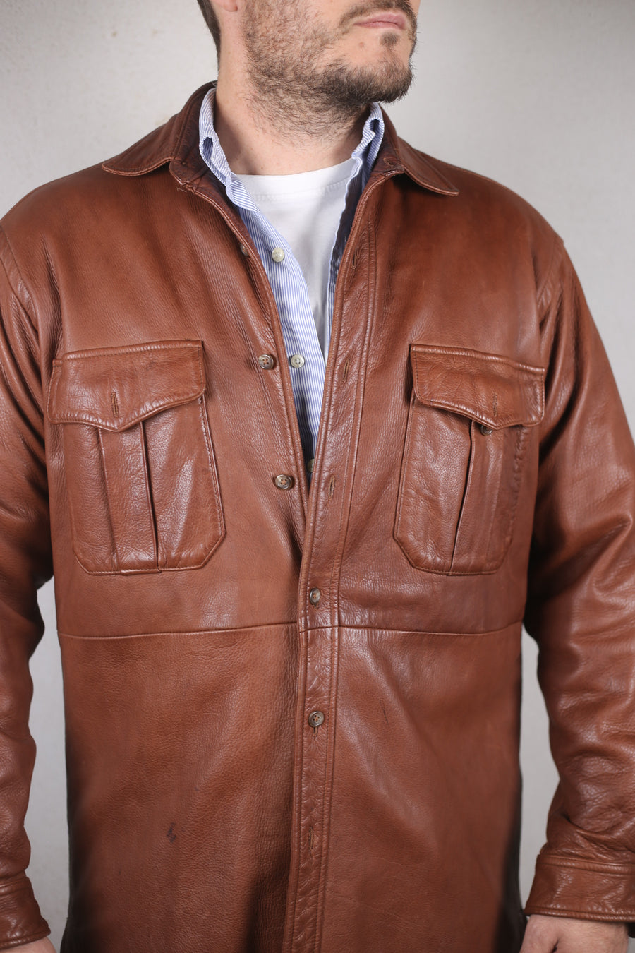RL LEATHER OVERSHIRT - M/L -