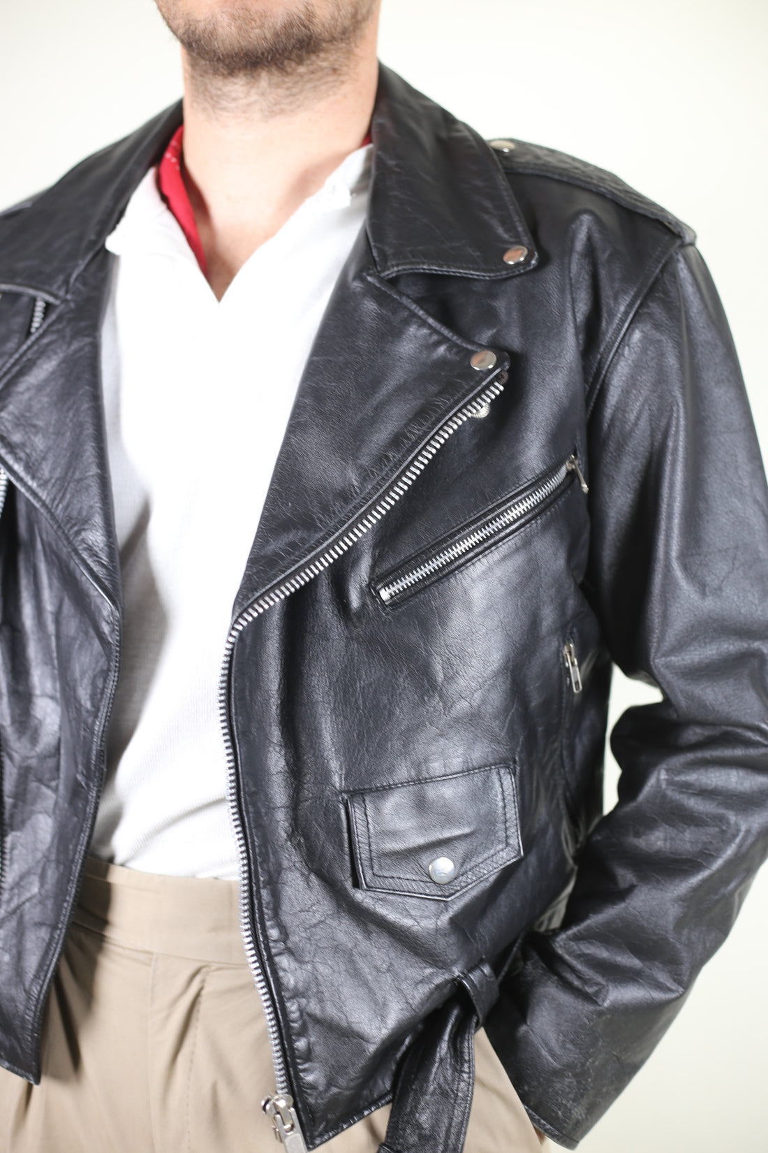 Vintage leather biker jacket - L -