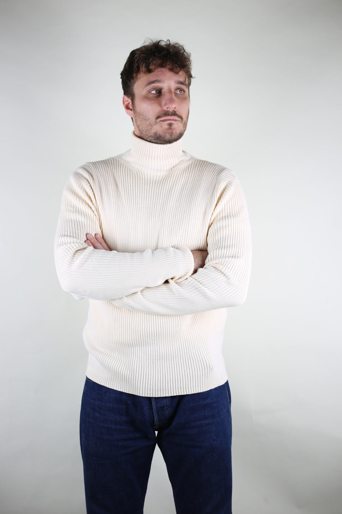 Ecru cotton submariner turtleneck sweater NEW DEADSTOCK