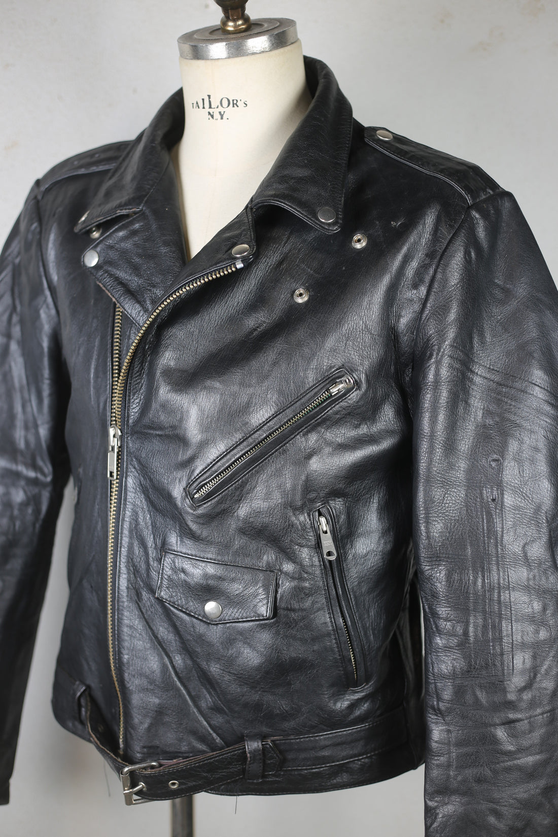 Giacca chiodo  in pelle vintage  - L -