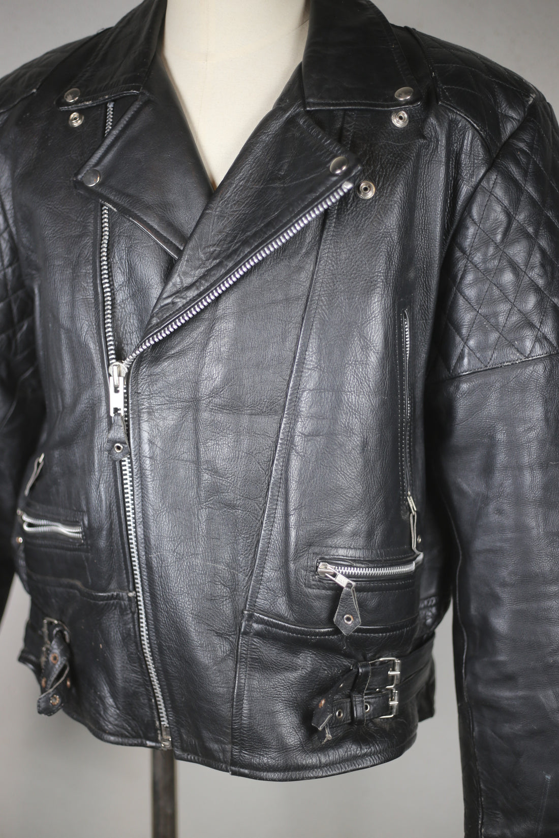 Giacca chiodo  in pelle vintage AKASO  -  L  -