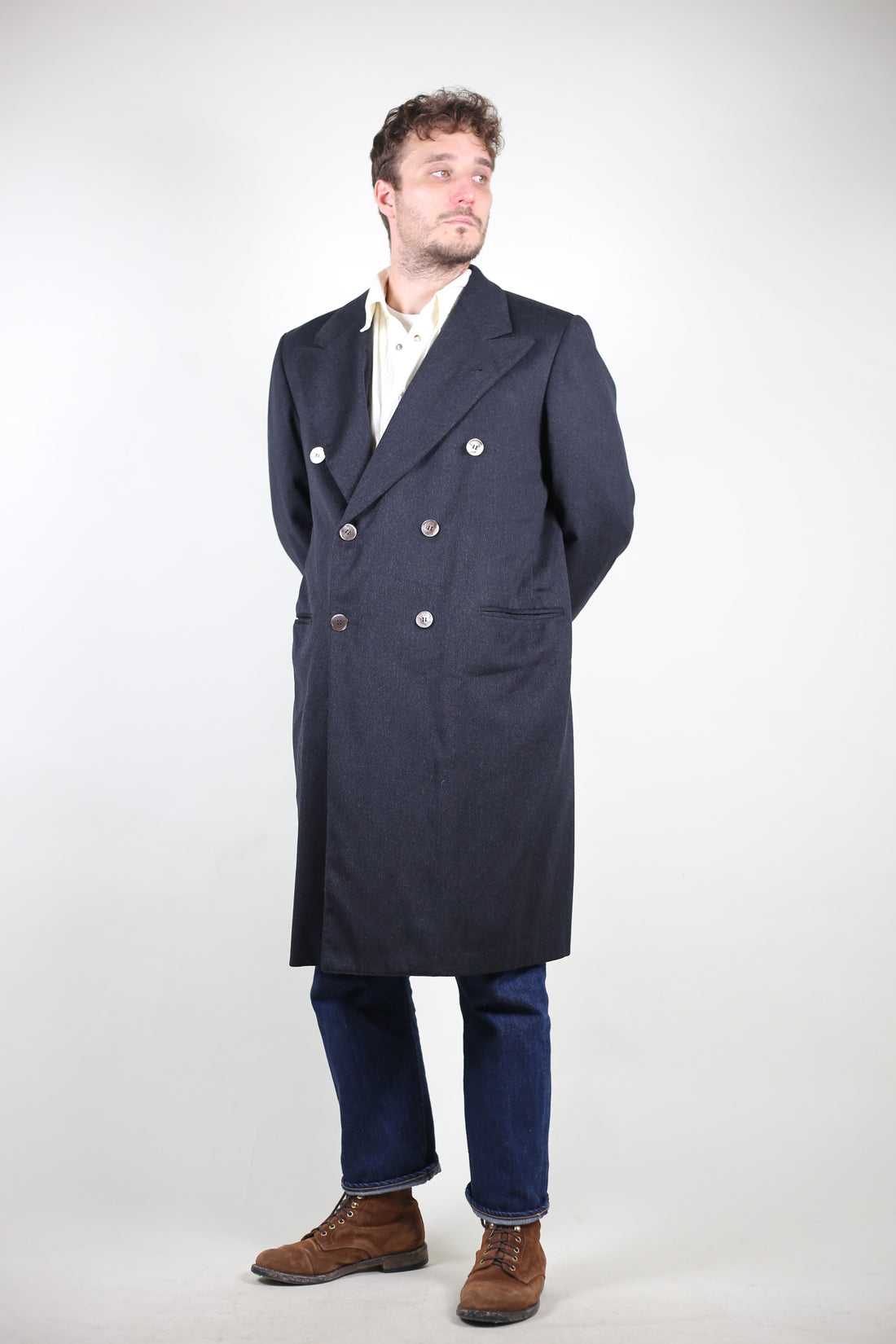80s tailored double-breasted coat - L -
