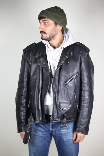 Vintage leather biker jacket - XL -