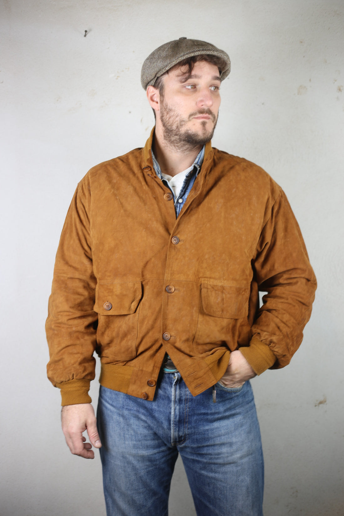 Real leather reindeer jacket - L -