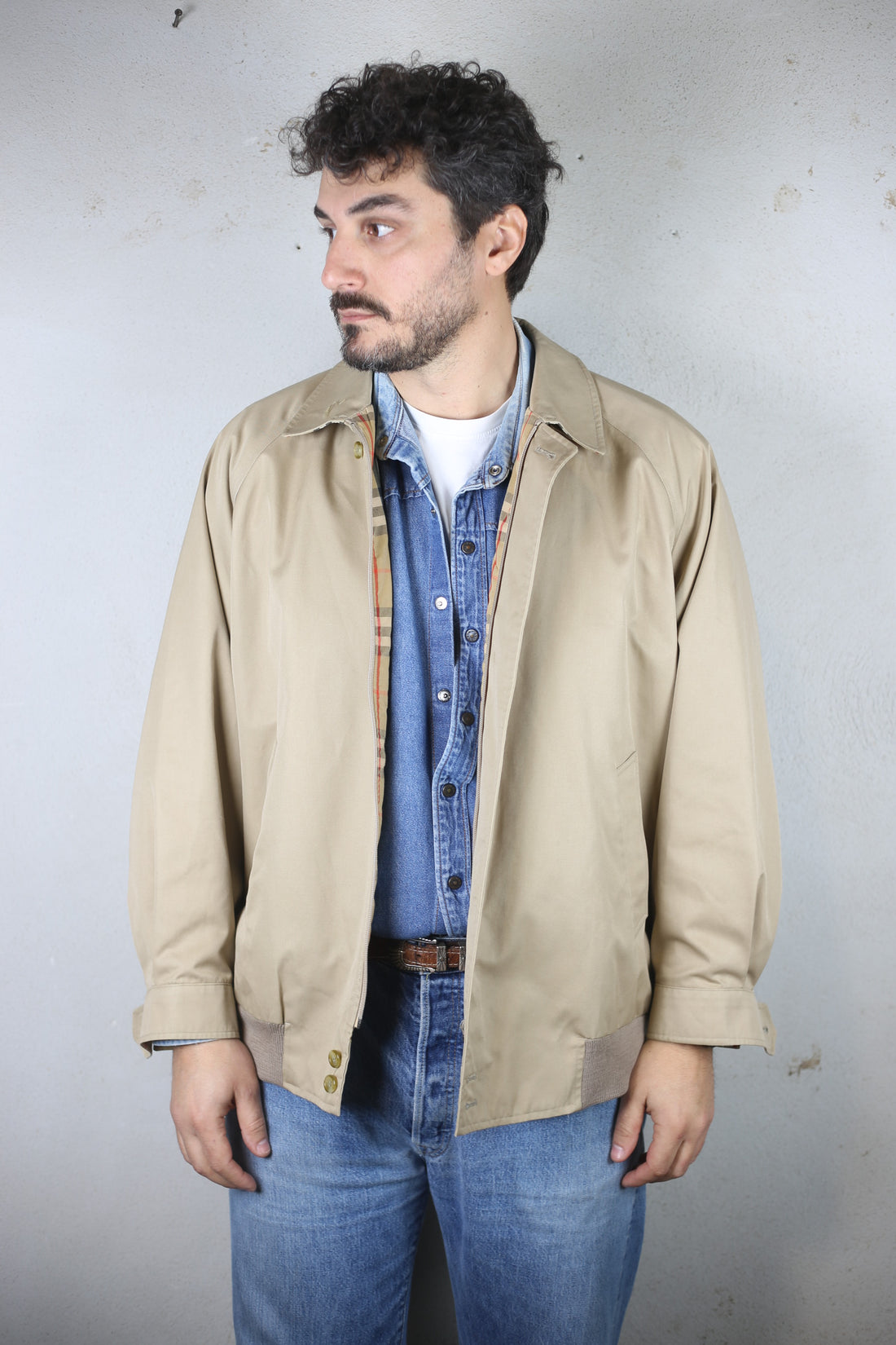 VINTAGE CHECK COTTON HARRINGTON BLOUSON JACKET BURBERRY  -   XL-