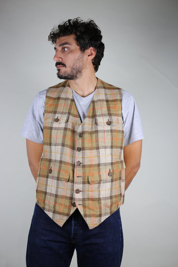 Vintage 80s tailored waistcoat in madras - XL -