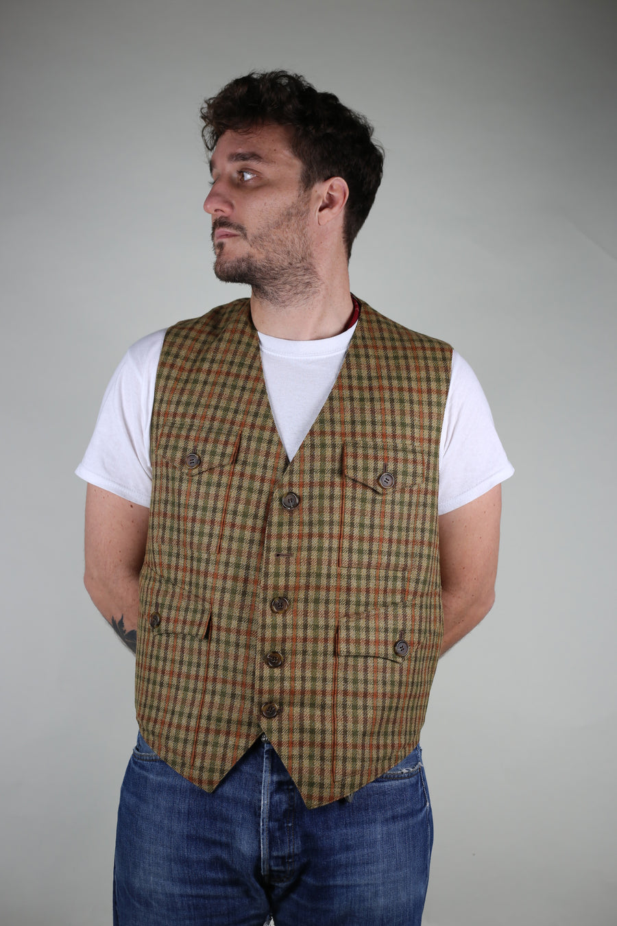 Gilet sartoriale vintage anni 80 in tweed  - L  -