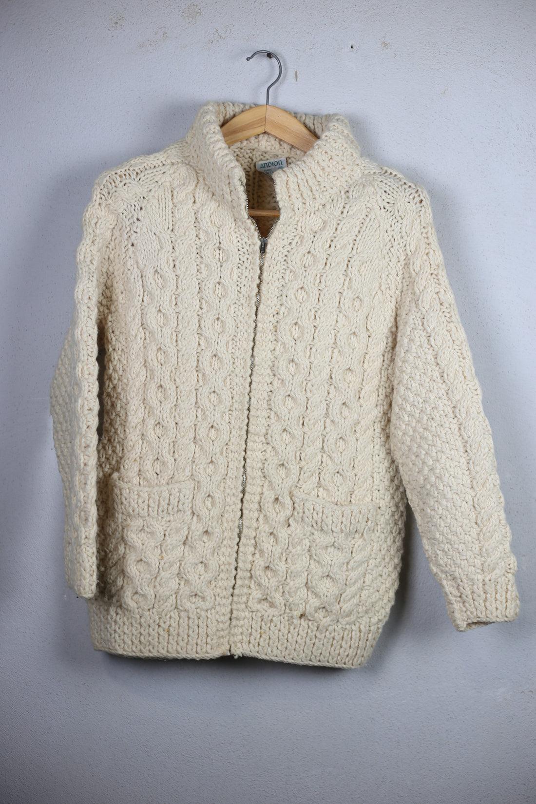 zip Cardigan Aran cable  -M -
