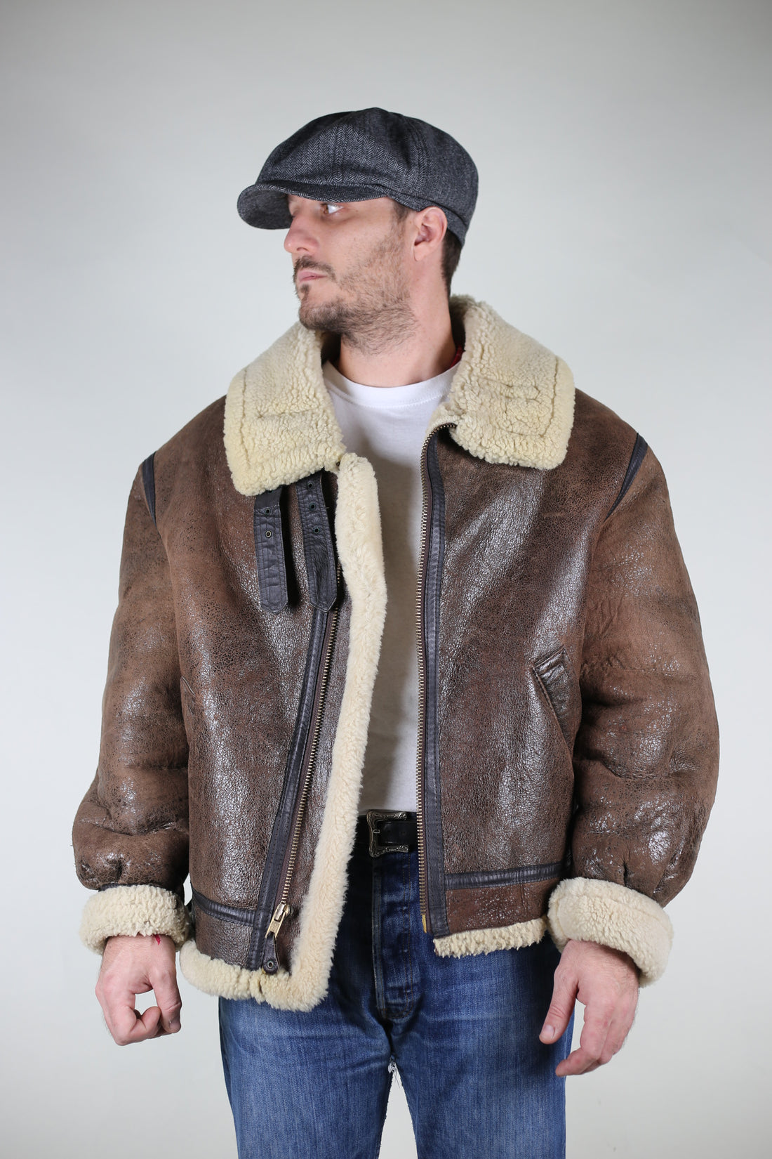 GIACCA DA VOLO Bombardiere Da Uomo In Pelle Di Pecora MA-1 Stile Retrò Militare MA1 Unisex EUR - Foto 6