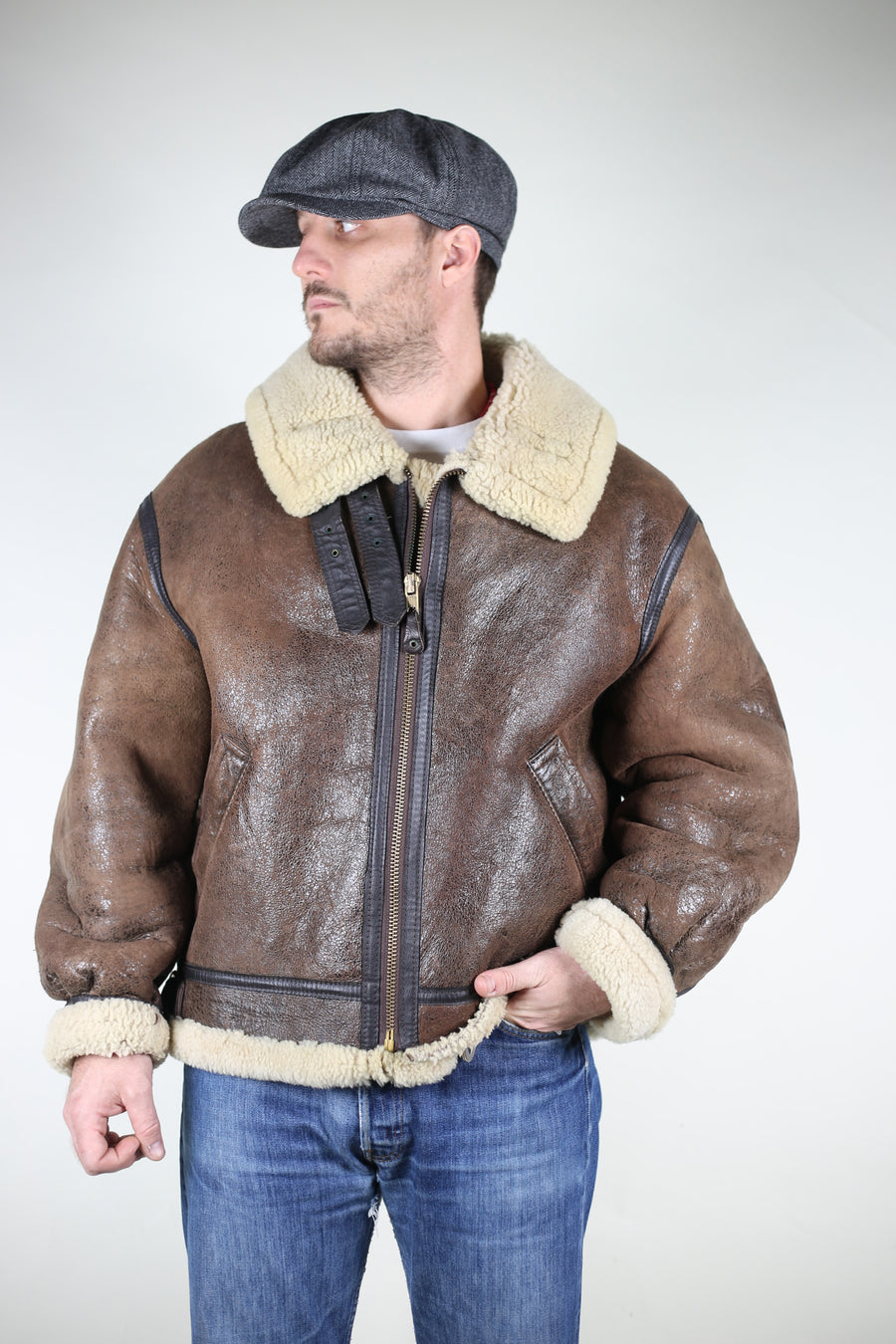 B3 aviator shearling jacket Made in USA - L -