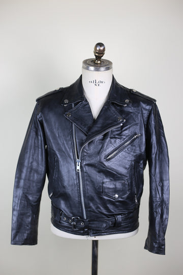 Vintage Leather Biker Jacket - S -