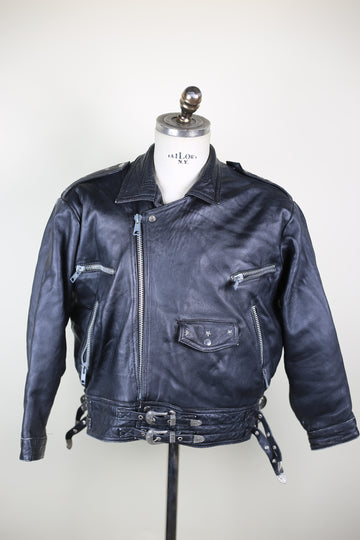 Vintage Leather Biker Jacket - M -