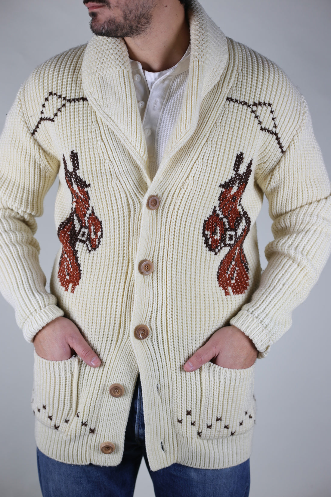 Vintage Cowichan shawlcollar cardigan - XL -