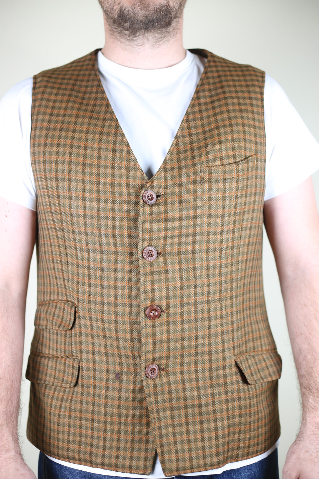 Vintage 80s tailored waistcoat in tweed - L -