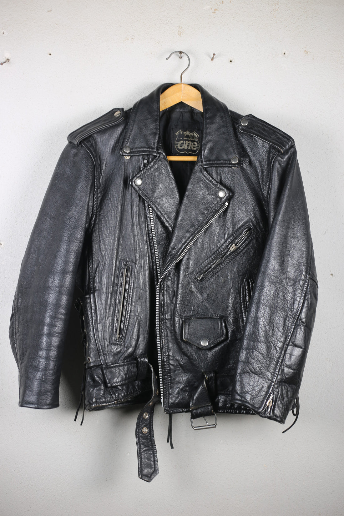 Giacca chiodo  in pelle vintage  - M -
