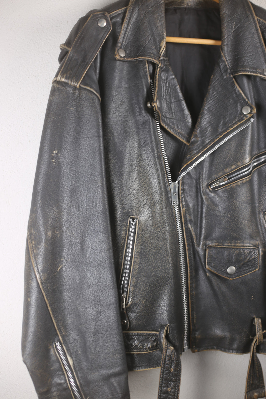 Giacca chiodo di pelle vintage - XXL -