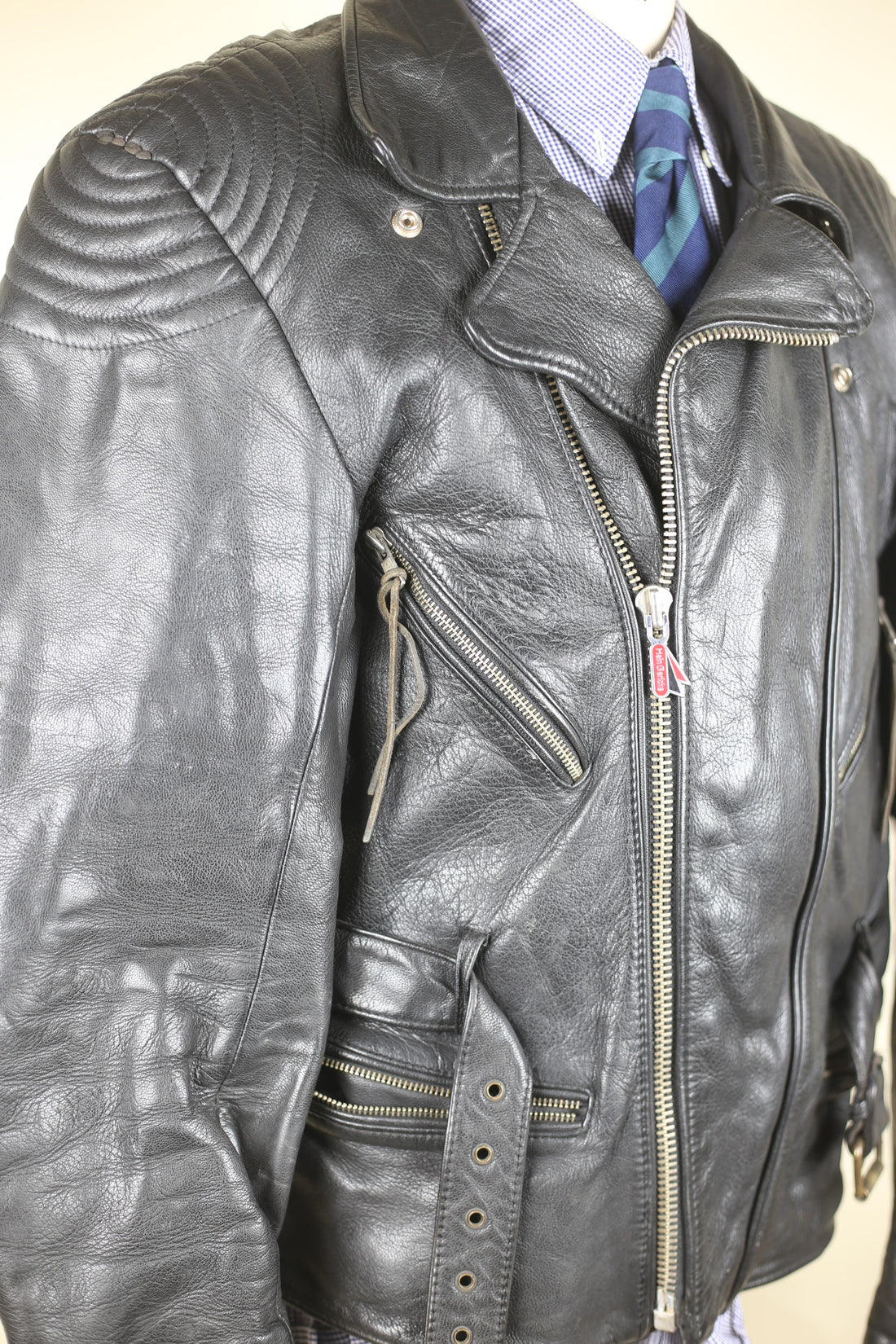 Giacca chiodo  in pelle vintage  - L -