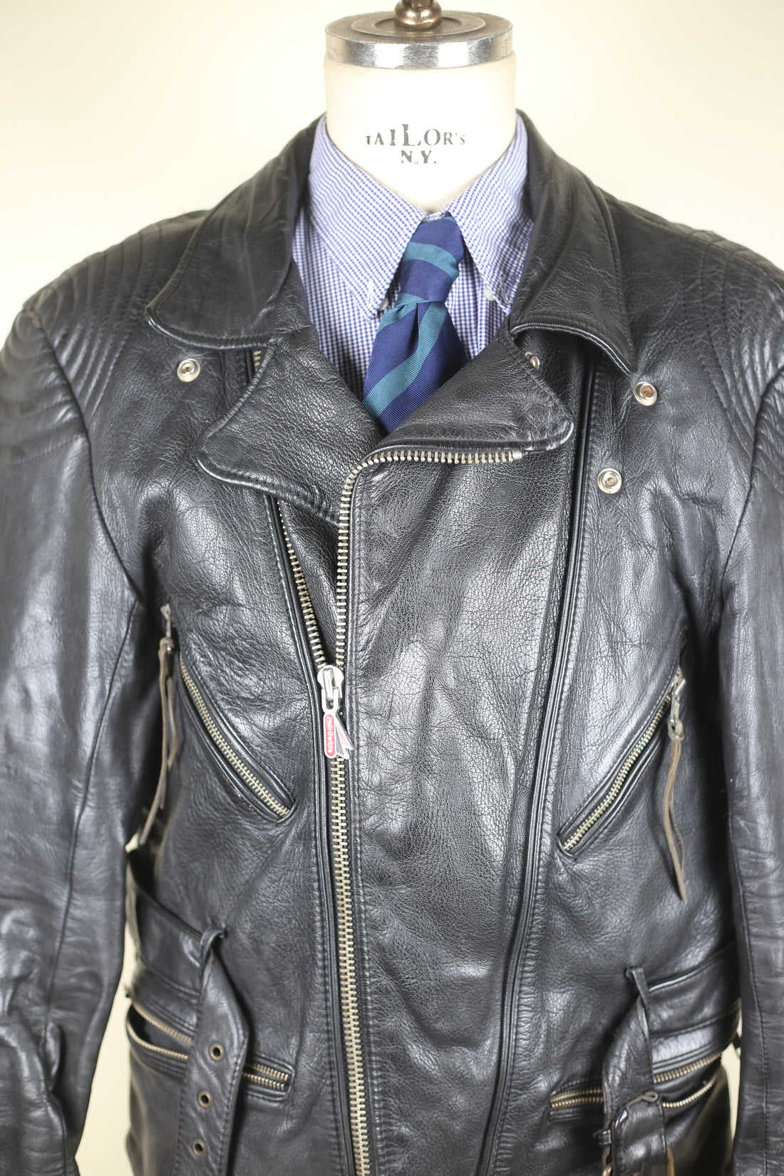 Giacca chiodo  in pelle vintage  - L -