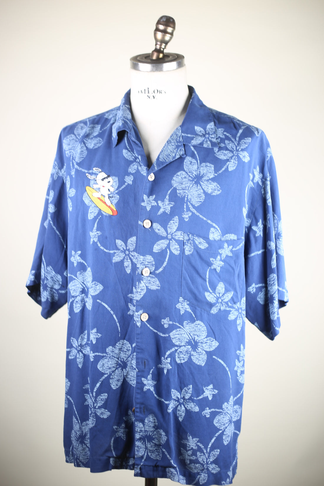 Camicia Hawaiana   con ricamo  -  L -  blu