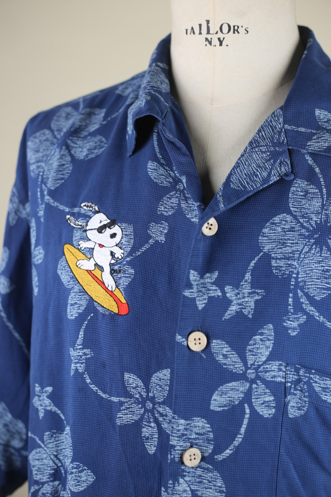 Camicia Hawaiana   con ricamo  -  L -  blu